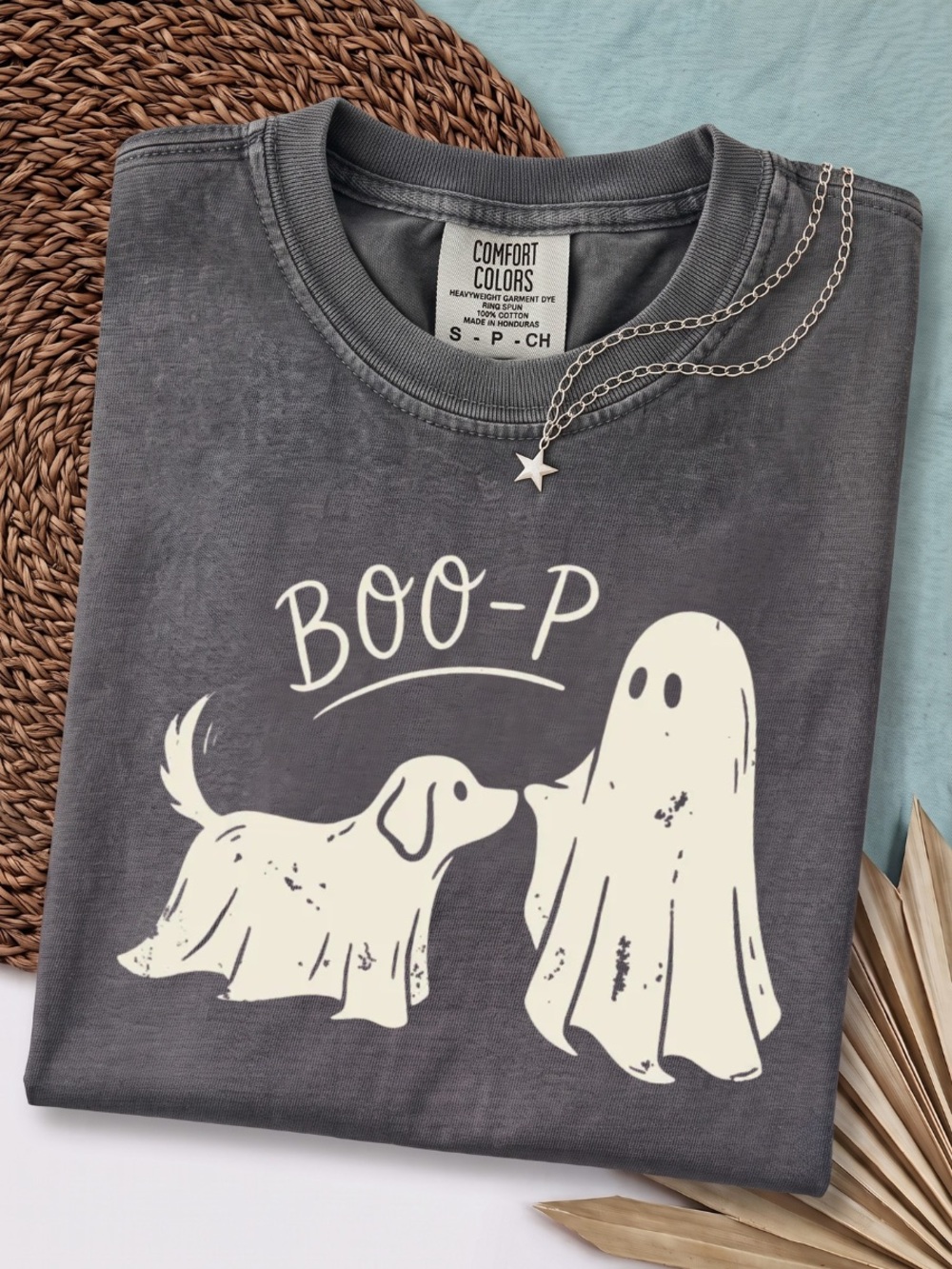 Comfort Colors Gray 'Boo-P' Dog and Ghost Graphic Tee